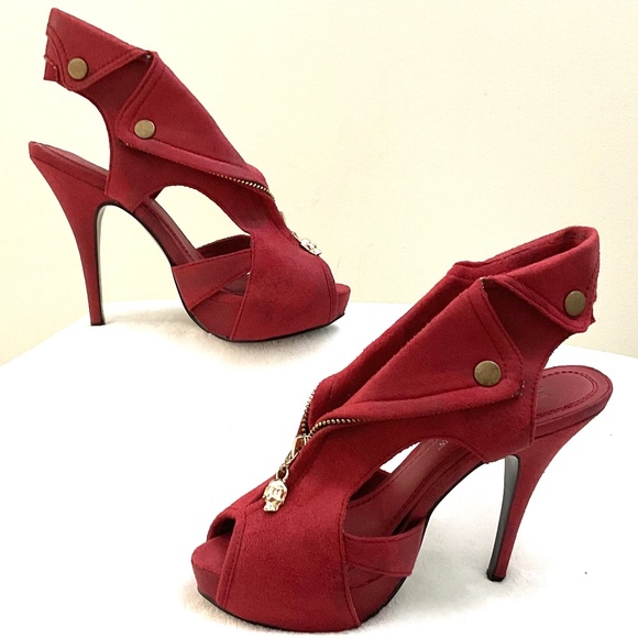 Red Suede Zipper Platform Heels | Statement Night Out Shoes Head Turners Sz 6.5 - Picture 3 of 15